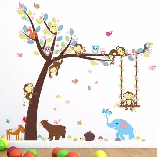 Swinging Monkey Wall Sticker Children's Room Kindergarten Environment Arrangement Removable Mural, Swinging Monkey