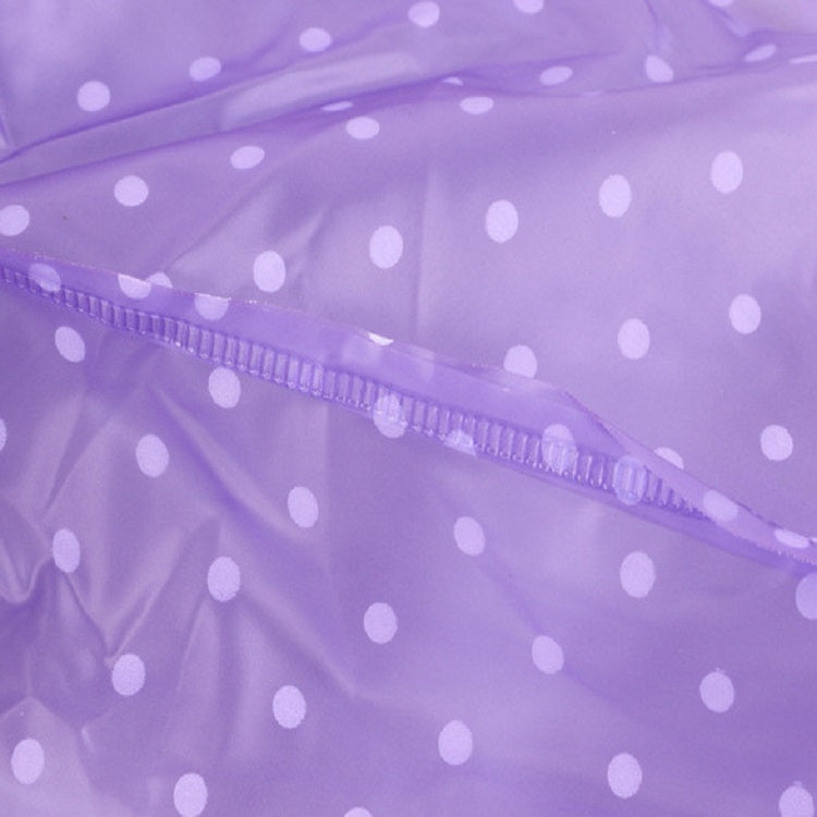 Transparent apron fabric close-up with white polka dots and stitched edge