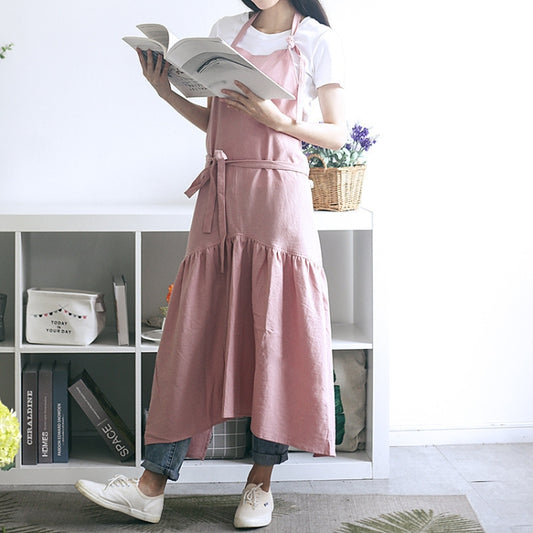 Cotton Linen Fishtail Long Slim Fit Apron Florist Manicure Shop Overalls