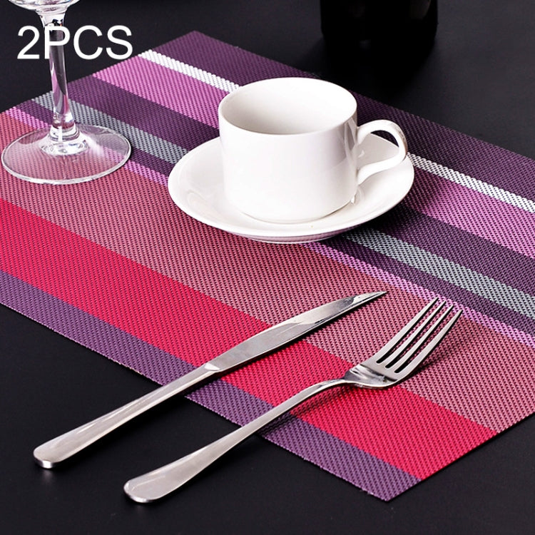 Set of 2 striped PVC placemats, purple and red horizontal bands for dining