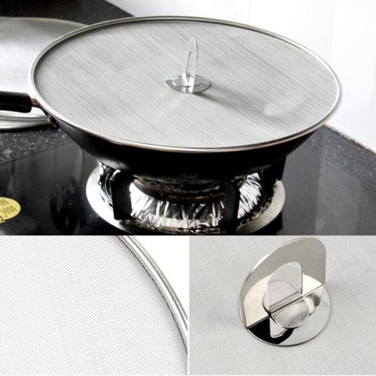 Stainless Steel Oil Proof Cover Fried Oil Splash Proof Net Cover Pizza Tray Kitchen Gadget, 33cm Oil Proof Cover