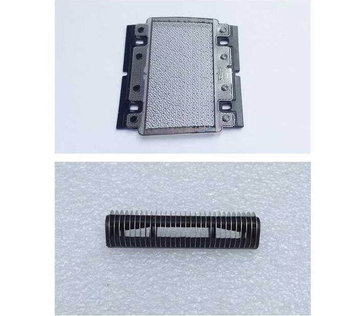 Replacement electric shaver foil blade with metal mesh and black ridged holder spring