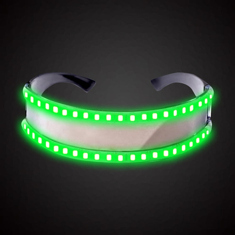 LED light-up glasses with green glowing light strips along the frame