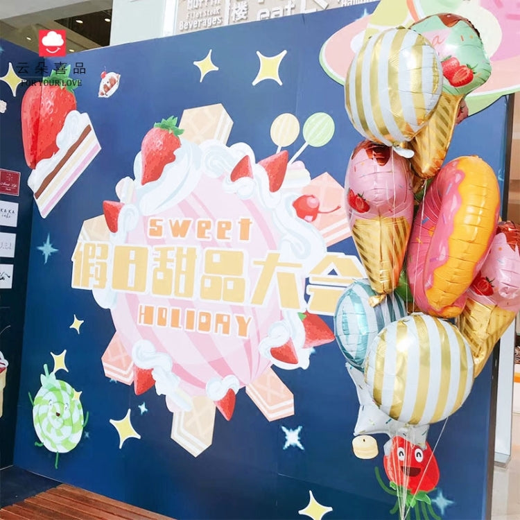 Sweet-themed ice cream cone and donut foil balloons in pink and gold tones