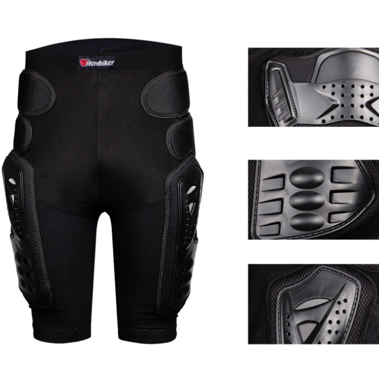 Black off-road motorcycle armor shorts with padded hip and knee protection panels