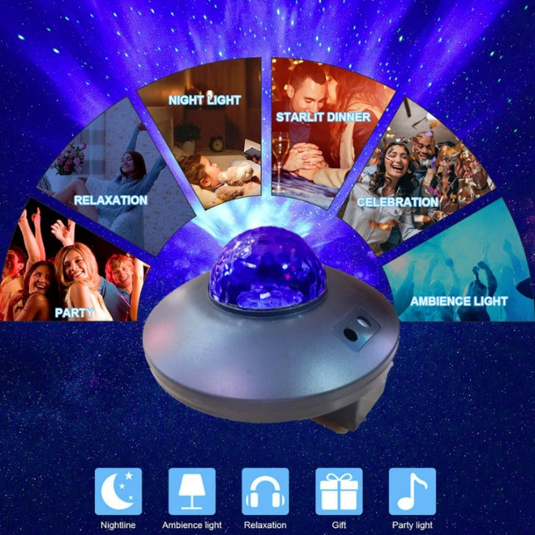 LED Water Wave Laser Starry Sky Projector Light USB Remote Control Bluetooth Voice Control Laser Light Rotating Magic Ball Light