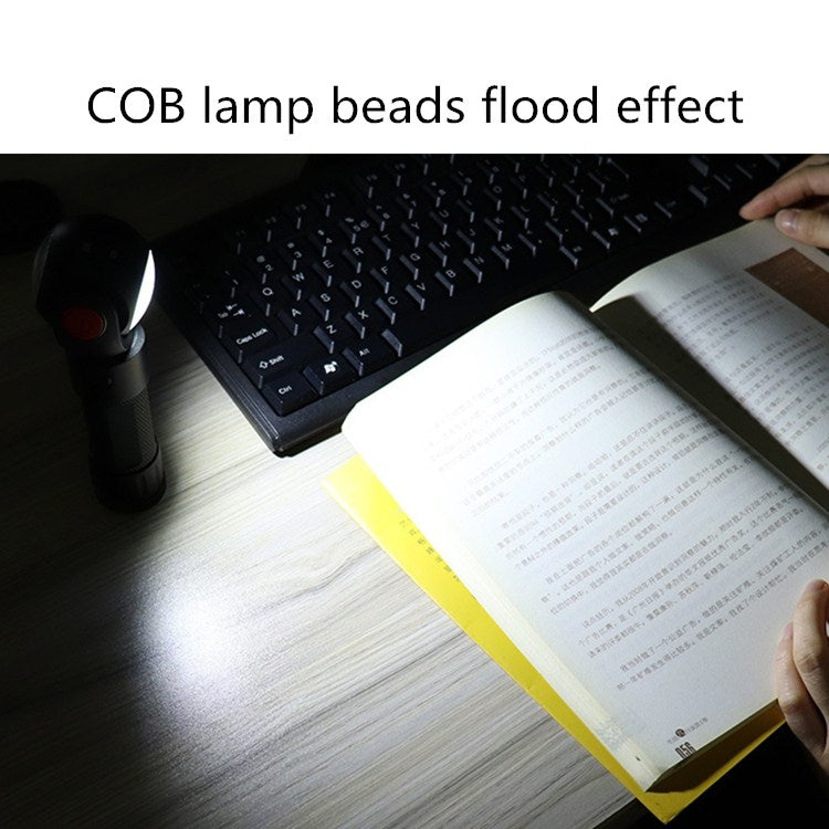 COB LED floodlight shining on notebook and desk surface
