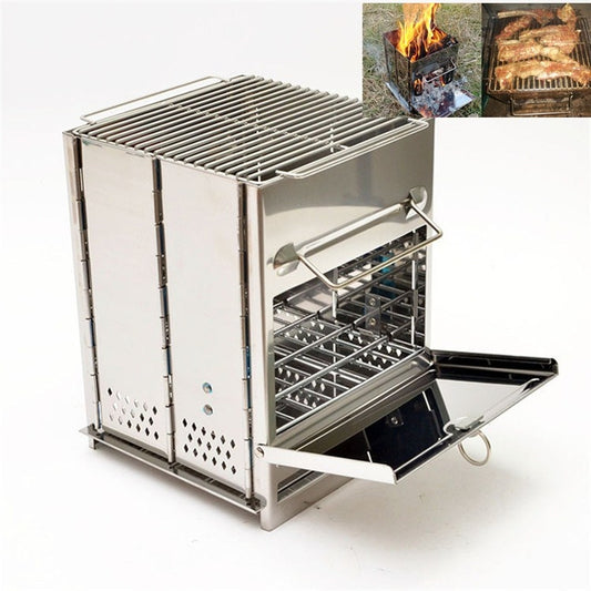Portable Stainless Steel Folding Barbecue Stove Charcoal Barbecue Grill Outdoor Camping Wood Stove, 21x21x27cm