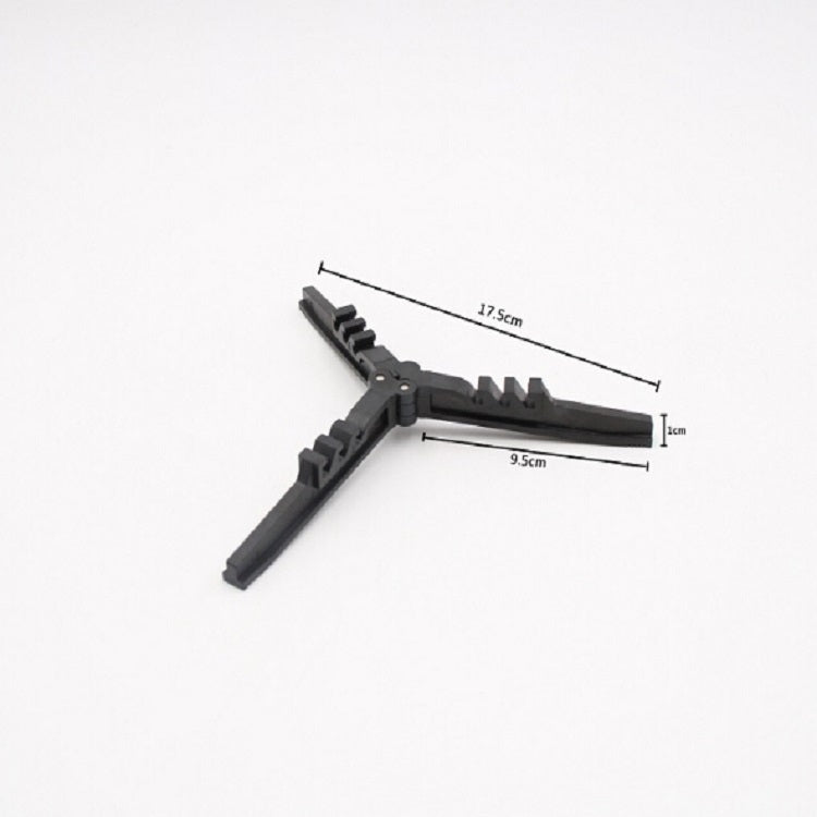 Black gas cylinder bracket size diagram with support slots and three-leg base