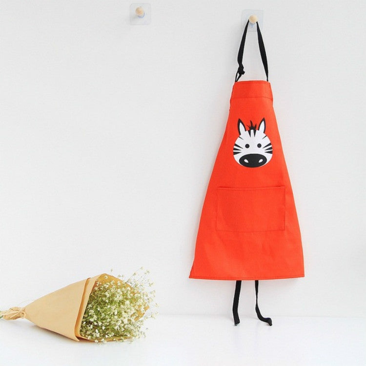 Orange cotton sleeveless smock apron with cartoon zebra pocket, child size
