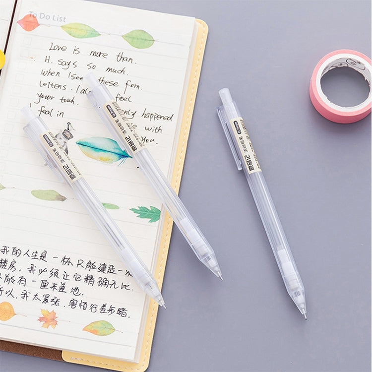 Frosted transparent hexagon pencil pens on a notebook with handwritten notes