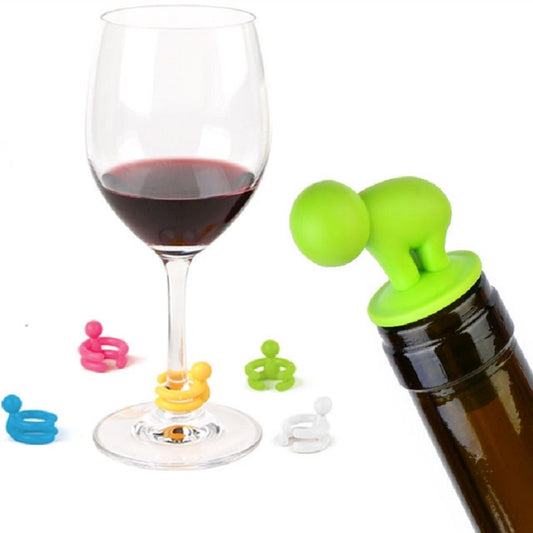 7 PCS Cartoon Silicone Sealed Spiral Red Wine Stopper + Cup Feet Set, Random Color Delivery, 7 PCS Cartoon Shape