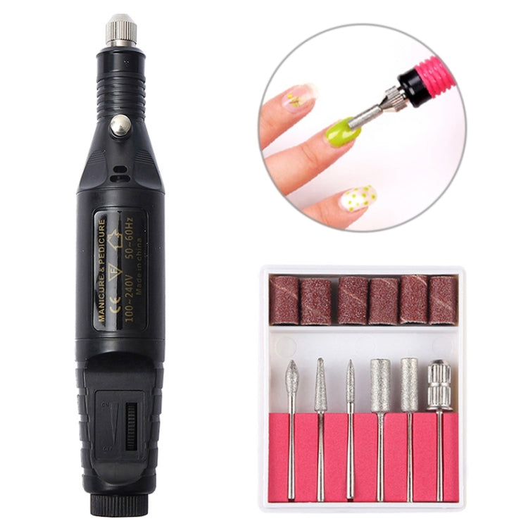 Black electric manicure nail drill pen with bit kit and sanding drum attachments