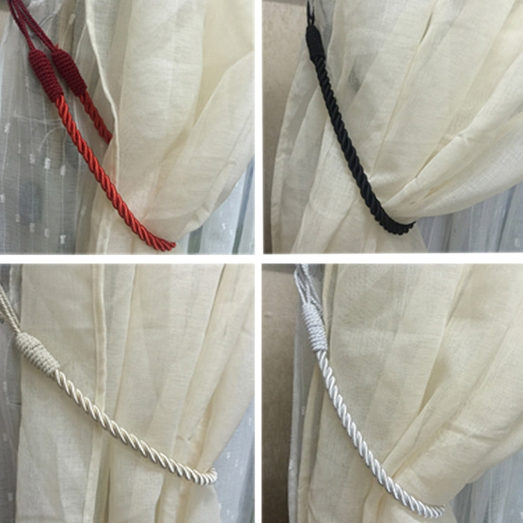 Hand-wound curtain rope tiebacks set, braided red, black, ivory, and light-gray cords