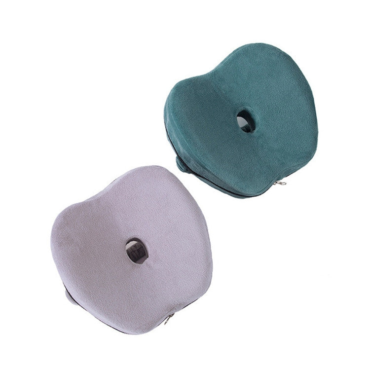 Blue and lavender knee pillows with center holes and zipper closures