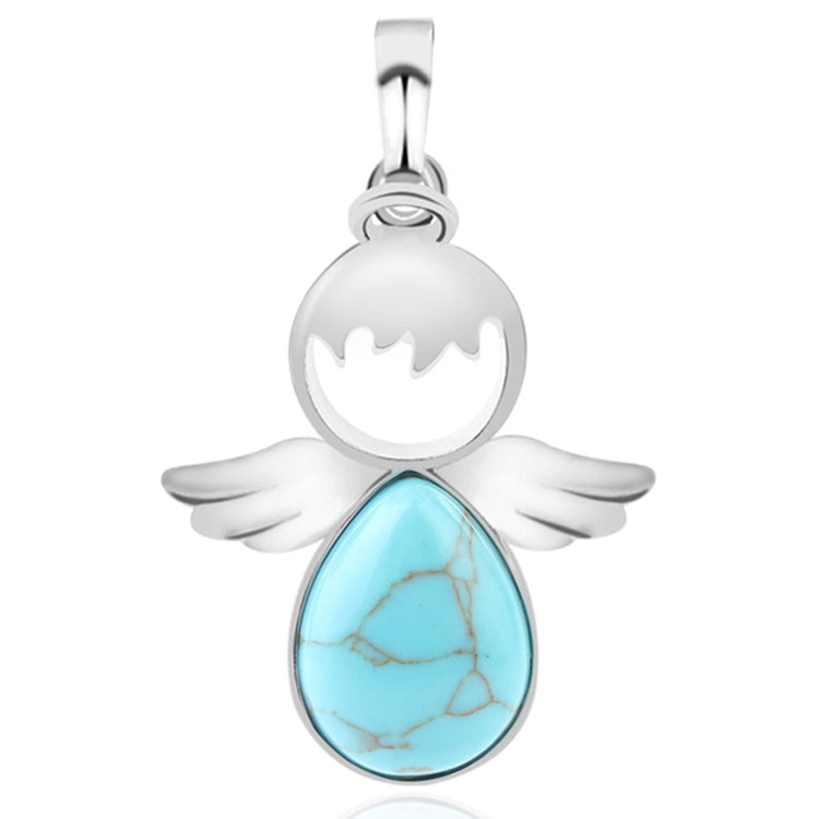 Angel wing pendant necklace with turquoise teardrop crystal charm