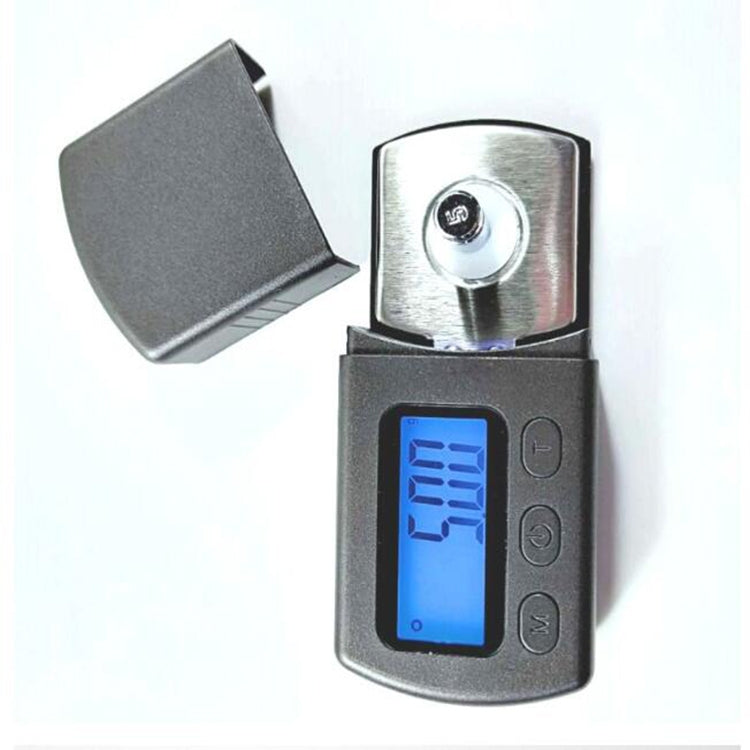 Needle pressure gauge with blue LCD and open metal stylus holder, black case