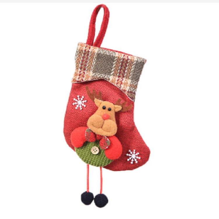 Mini Christmas stocking gift bag with reindeer figure and red fabric body