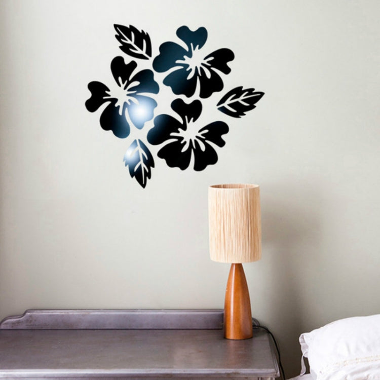 Black 3D flower wall sticker set with leaf accents, decorative wall decals