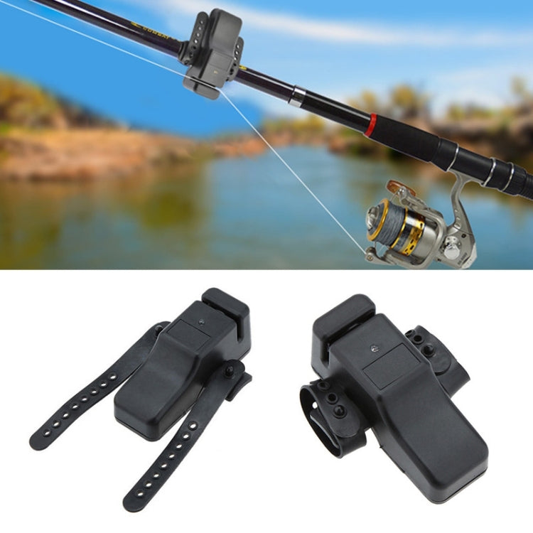 Electronic fishing alarm bell attached to a fishing rod with two strap supports