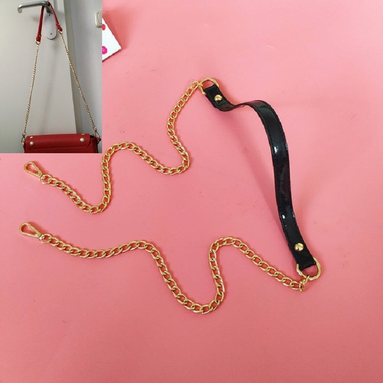 PU leather chain long shoulder strap with black leather ends, gold chain links