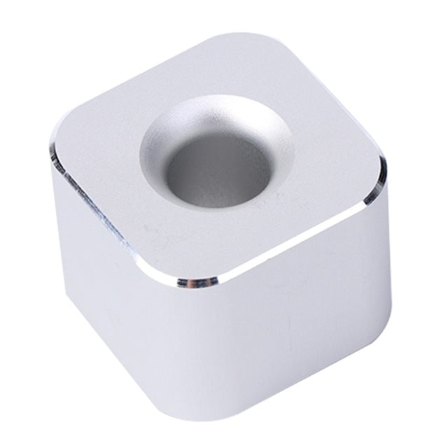 Silver metal pen stand with single circular opening and beveled edge