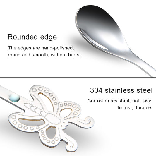 Multicolor Stainless Steel Butterfly Coffee Spoon Fruit Cold Drink Ice Cream Dessert Tea Spoon, Silver, Gold, Rose Gold, Rainbow, Black, Blue, Purple