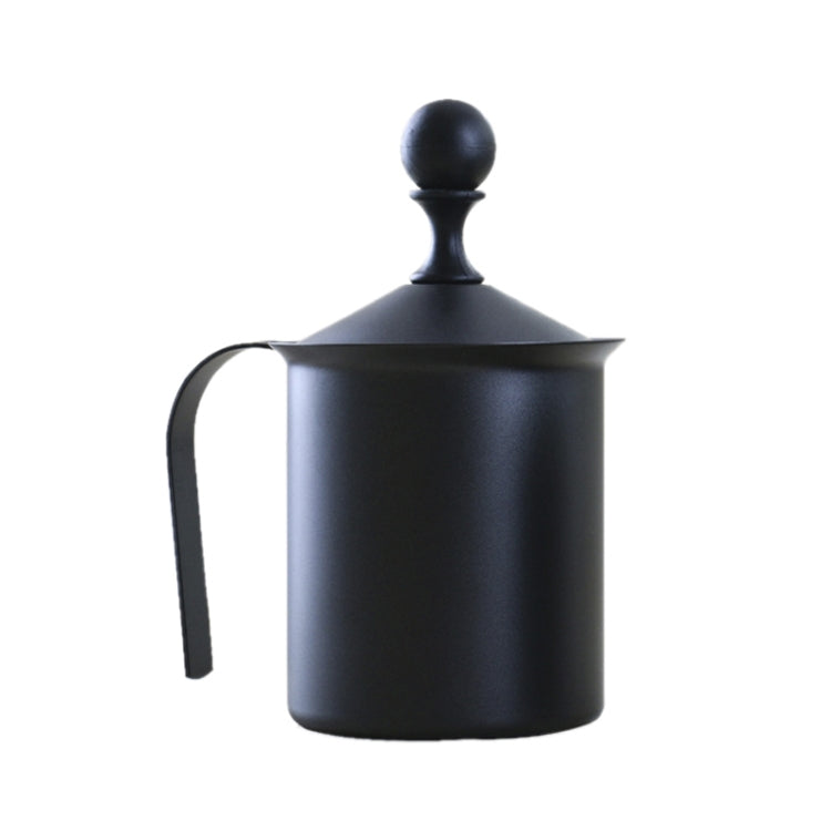 Black milk frother pitcher with top knob and curved side handle