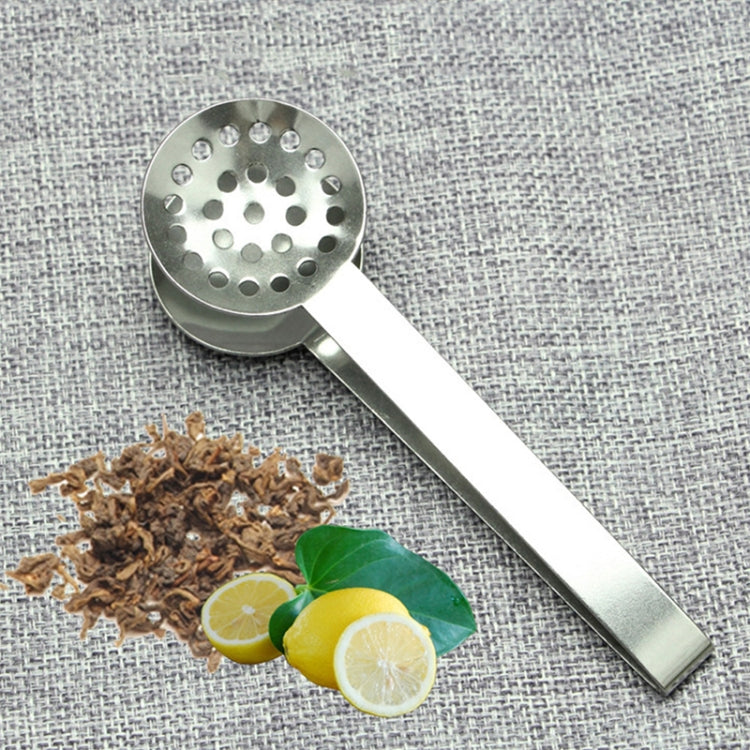 Stainless steel round tea bag squeezer tong with perforated strainer head