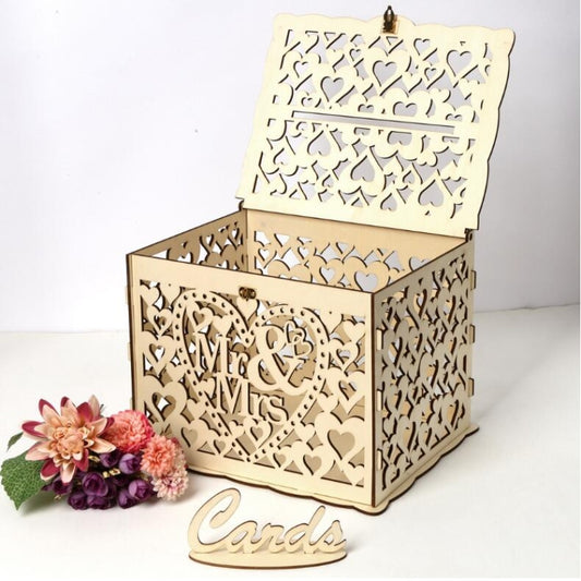 DIY Wooden Beautiful Wedding Card Box Gift Decoration Box, Small, Large
