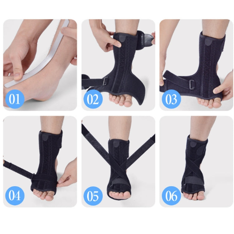 Black plantar fasciitis brace in multiple wear positions with front support strap