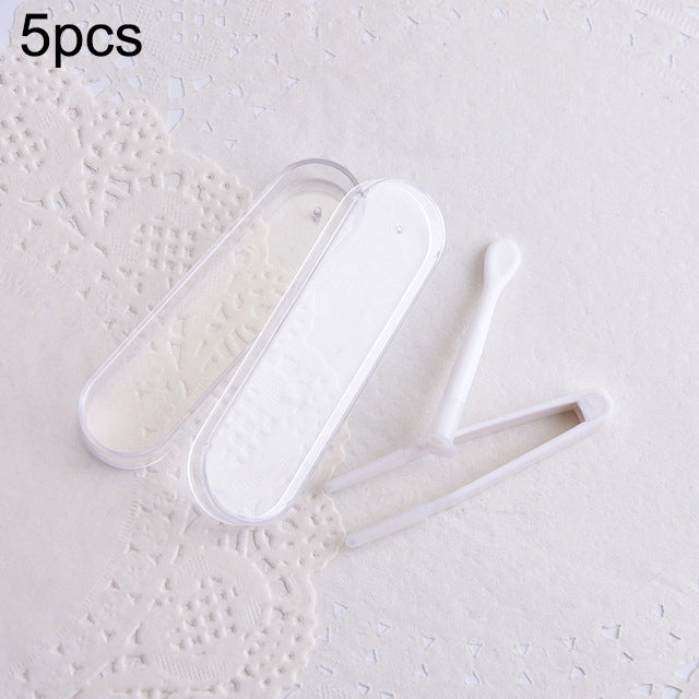 5-piece contact lens tweezer and stick travel kit with white tools in clear case