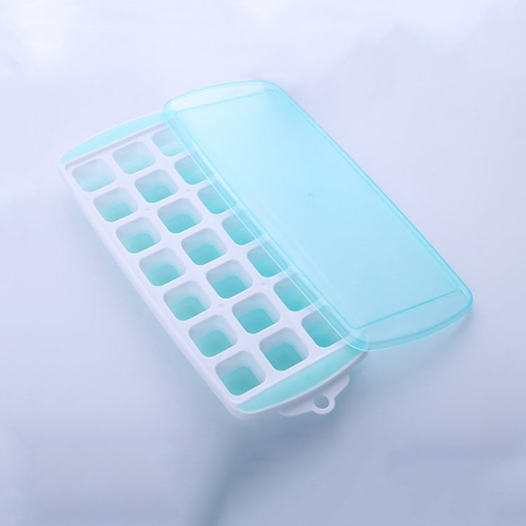 Light blue 21-grid ice cube tray with lid, covered rectangular freezer ice mold
