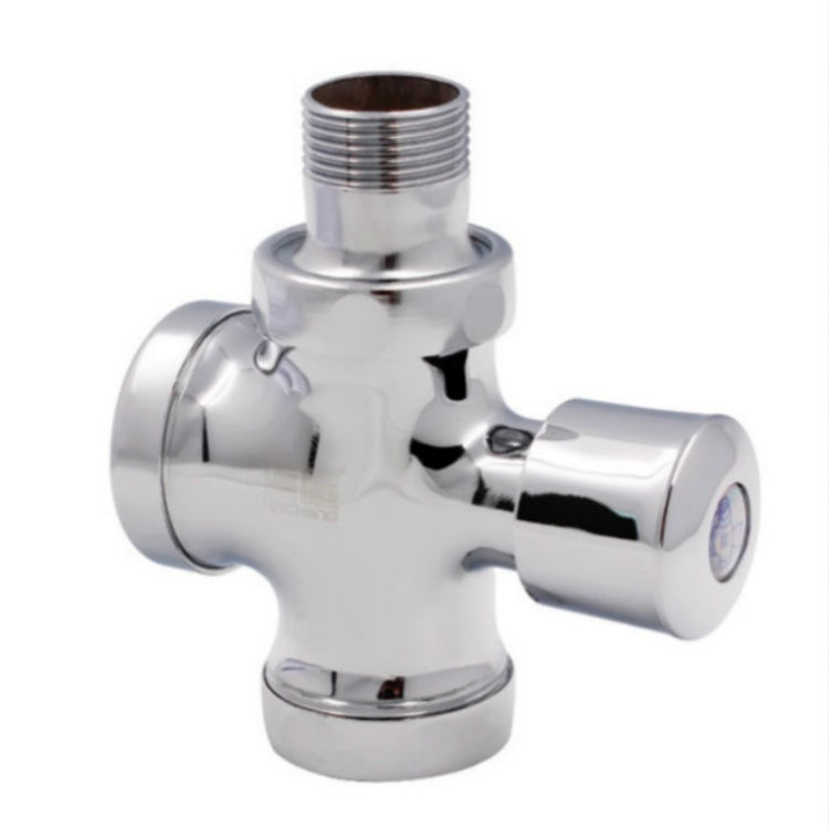 Chrome hand-press flush valve with side outlet collar and threaded inlet