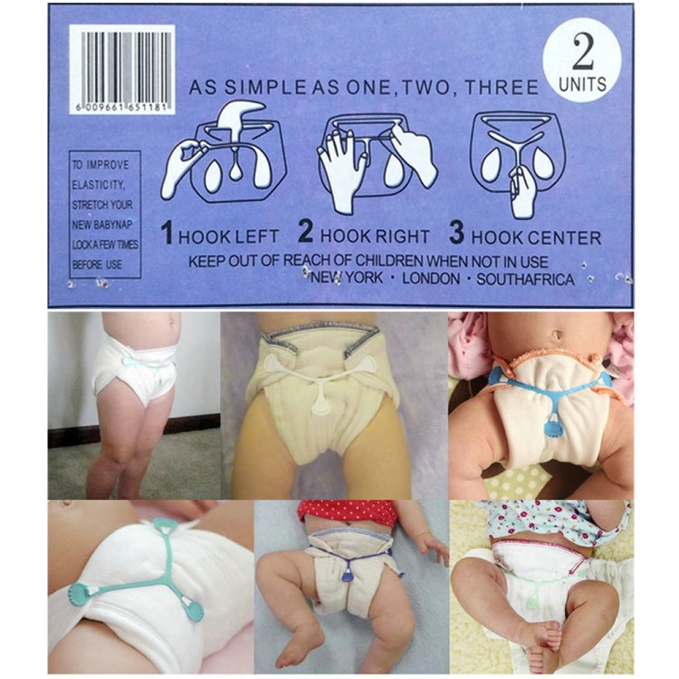 Diaper buckle package insert showing hook positions and usage instructions