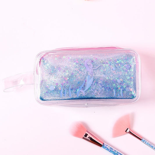 Cute PVC Pig Pattern Pencil Case Colorful Transparent Quicksand Girl Pen Bag Creative Stationery School Supplies