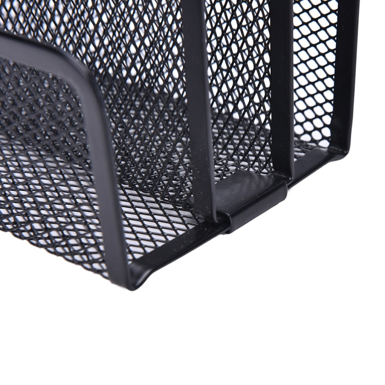 Black mesh letter sorter base with sturdy feet and crisscross grid, close-up