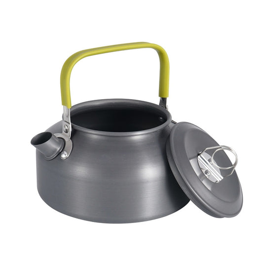0.8L portable aluminum kettle with lime-green handle and black lid knob