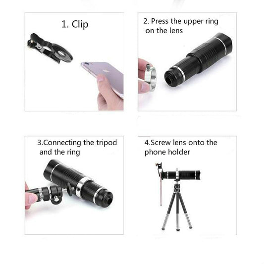 Bolanke Universal 20 Times Mobile Phone Telephoto Lens Monocular Live Broadcast HD 4K No Vignetting Lens, 20X