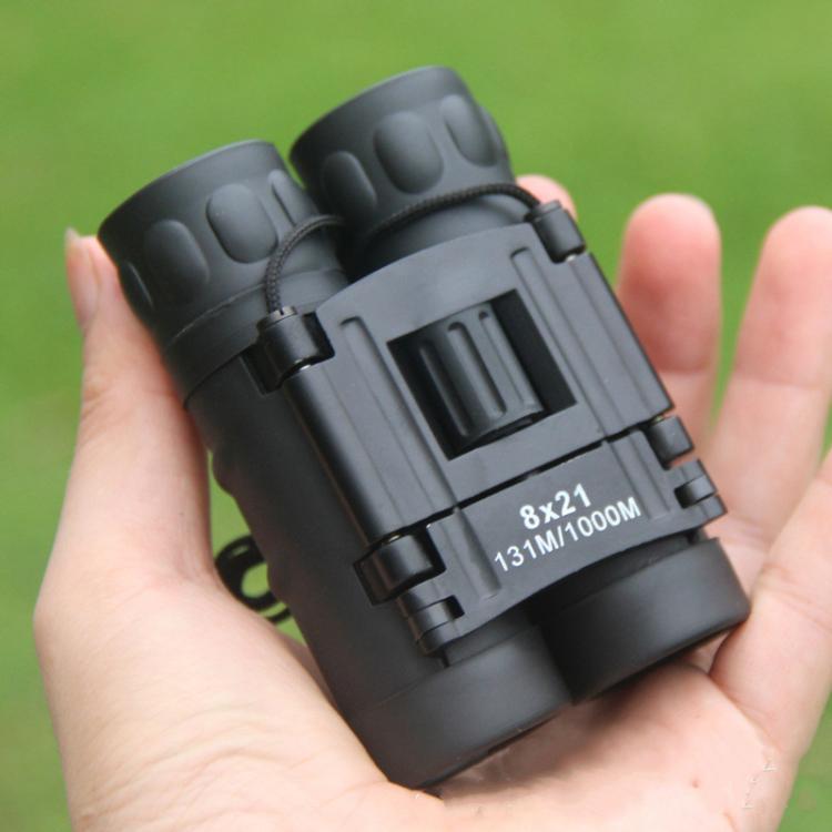 Compact 8x21 binoculars, rear view with eyecups and top bridge