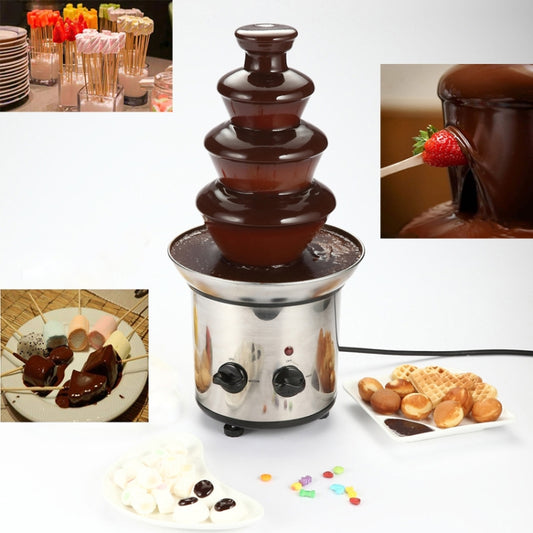 4 Layers Electrical Chocolate Fountain Chocolate Melt Fondue Waterfall Machine, 4 Tiers