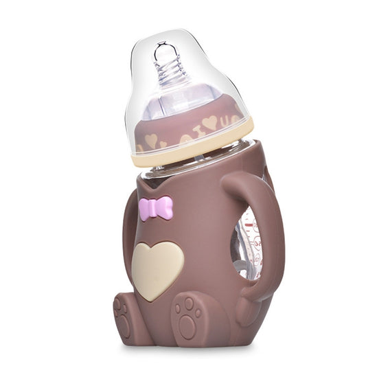 Baby Silicone Glass Bottles Drop-proof and Flatulence-proof Glass Baby Bottle