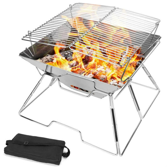 Liftable Barbecue Grill Camping Stainless Steel Folding Barbecue Grill Wood Charcoal Grill, 31x31x21cm