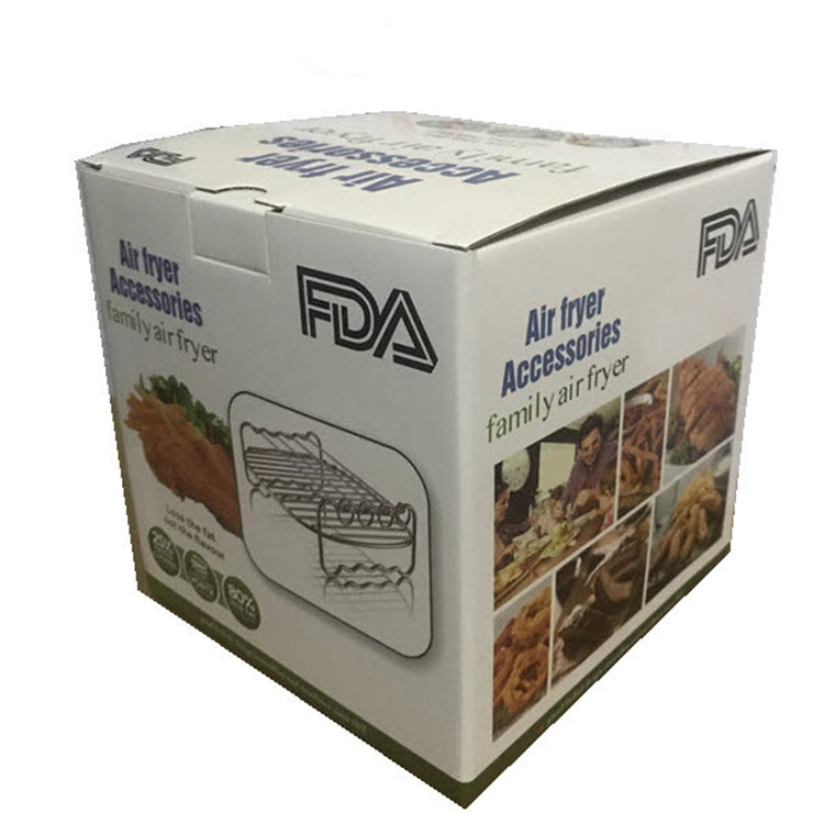 Retail box for air fryer accessory set with product photos and brand logo