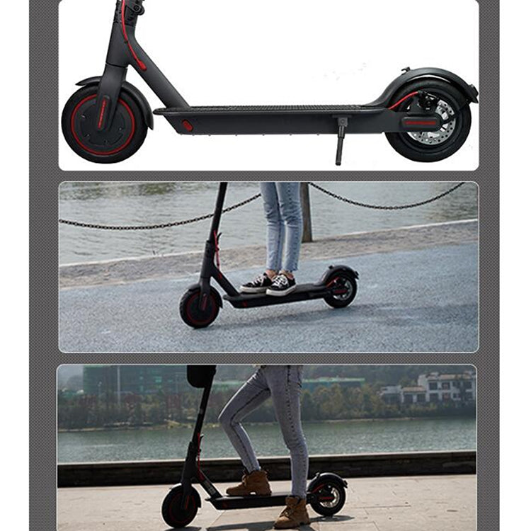 Electric scooter with 8.5-inch rear wheel accessory shown in use