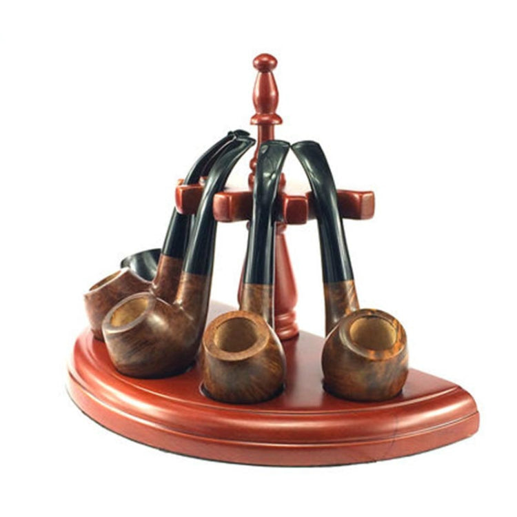 Five-seat pipe holder stand with brown bowls and black curved legs on base