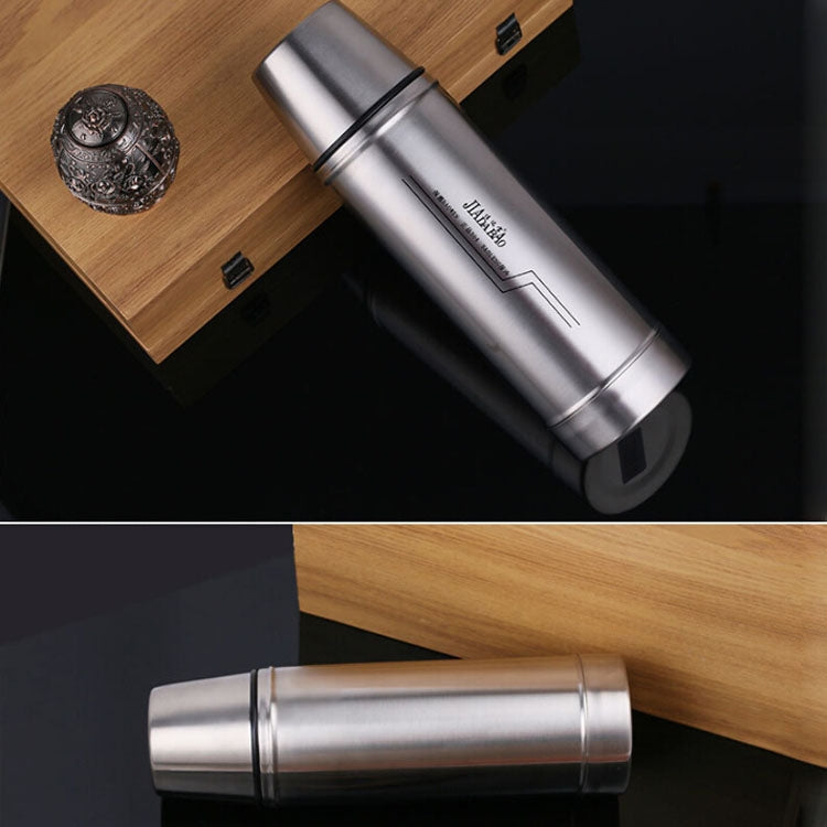 1L stainless steel vacuum pot with side markings and black-sealed cap