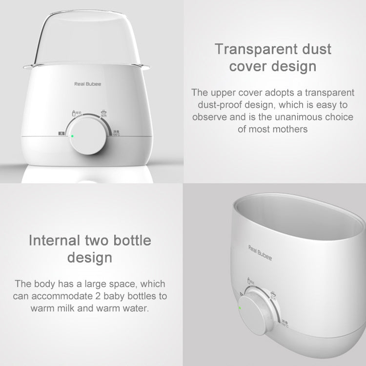 White electric milk bottle warmer with front dial and wide heating cup, transparent cover.