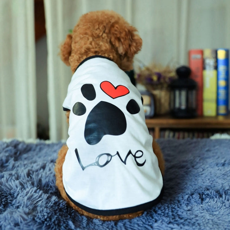 White paw-print dog vest with red heart and 'Love' graphic on the back
