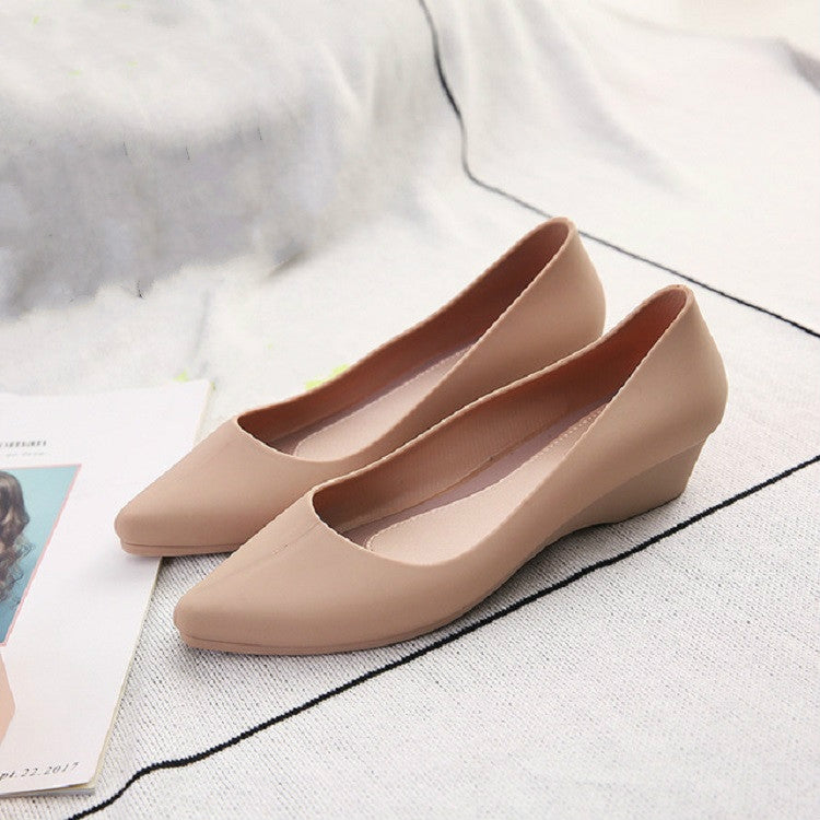 Apricot square-toe slip-on flats, low wedge base